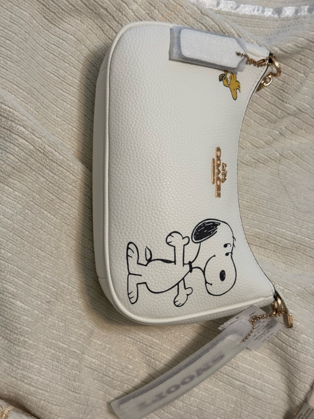Coach White Leather Snoopy Wristlet with Gold Hardware